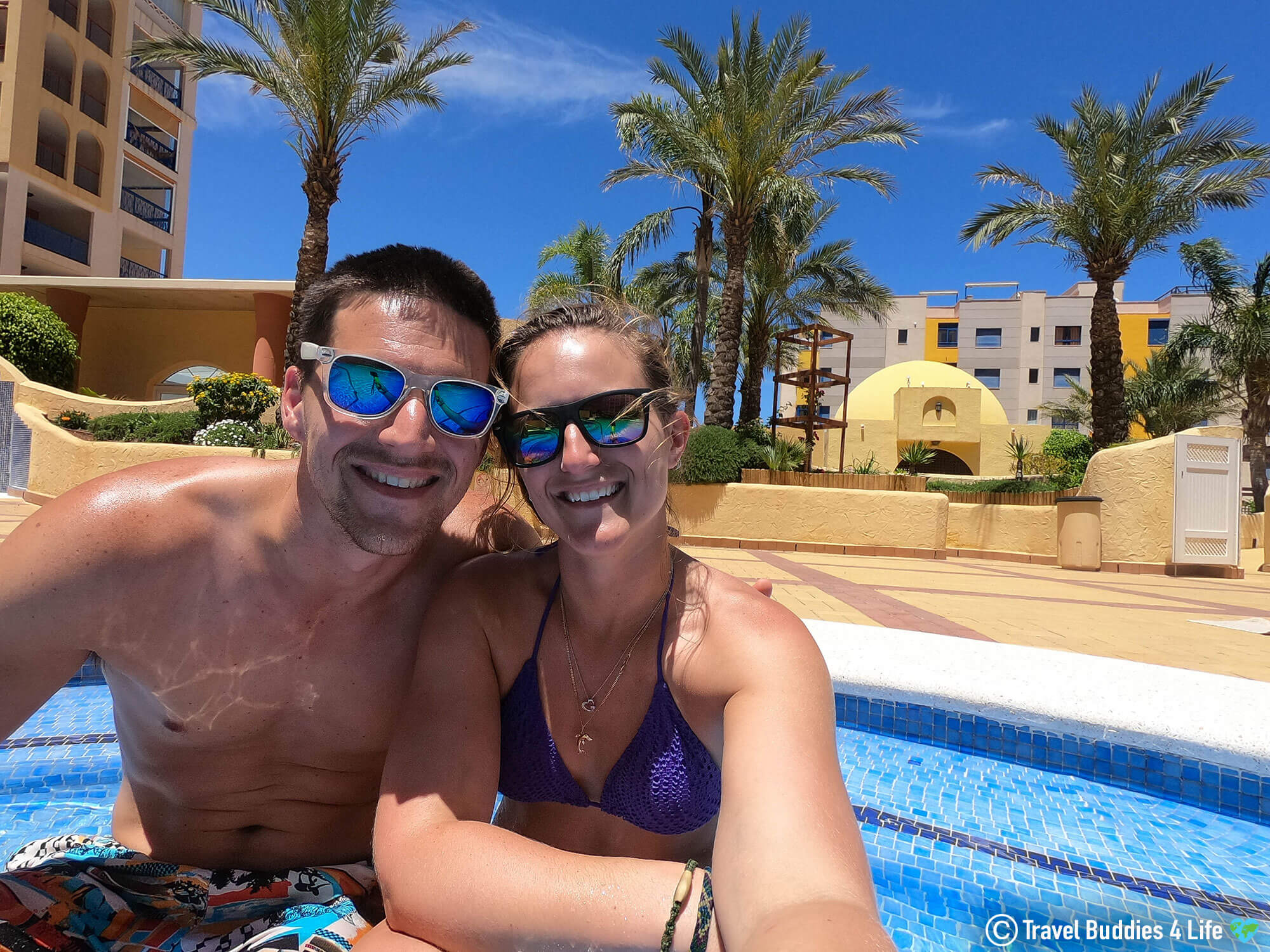 Ali and Joey at the Pool in Playa Honda, Spain