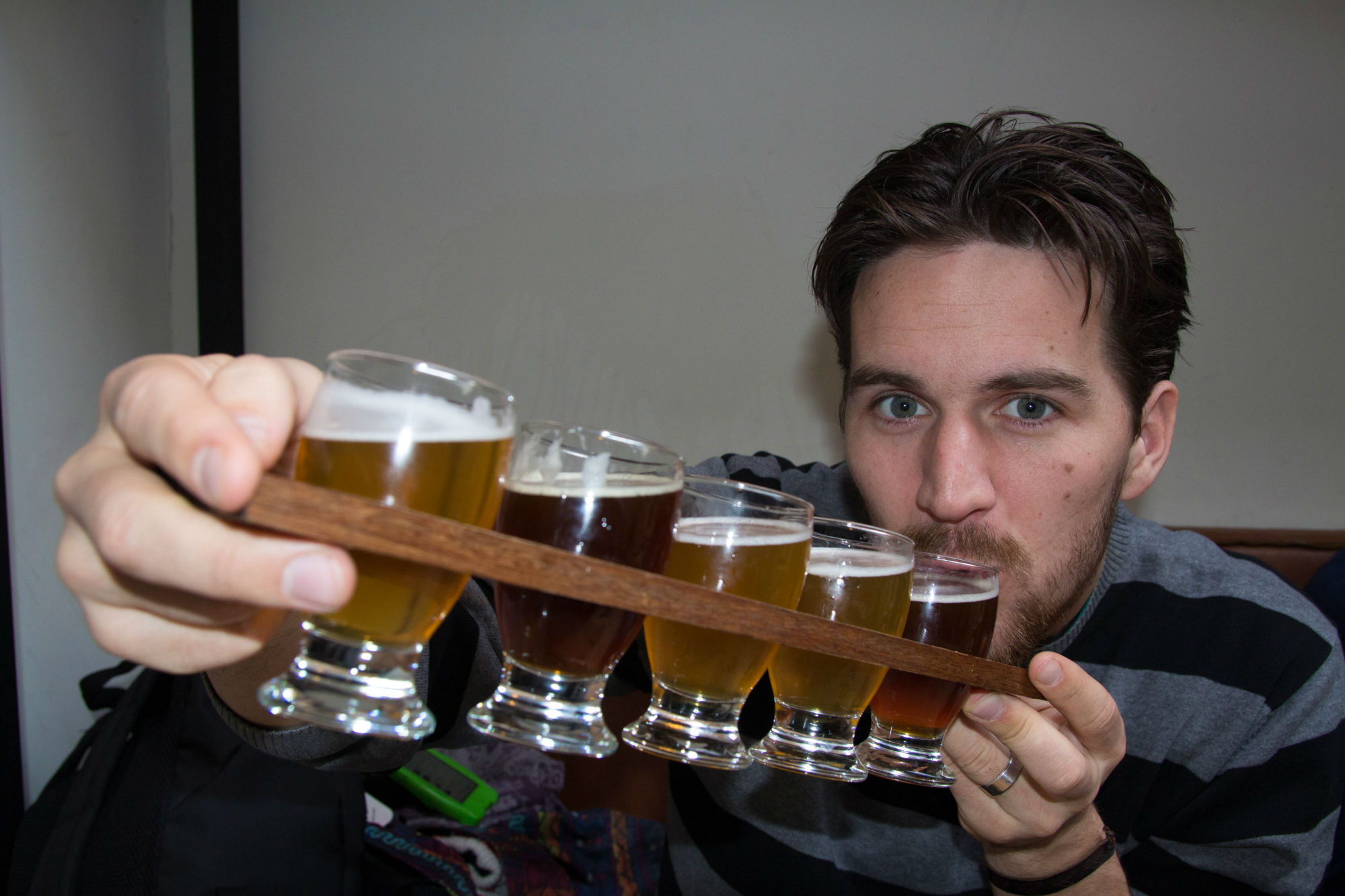 Joey Drinking His Tray Of Beer At The Windmill Brewery In Amsterdam