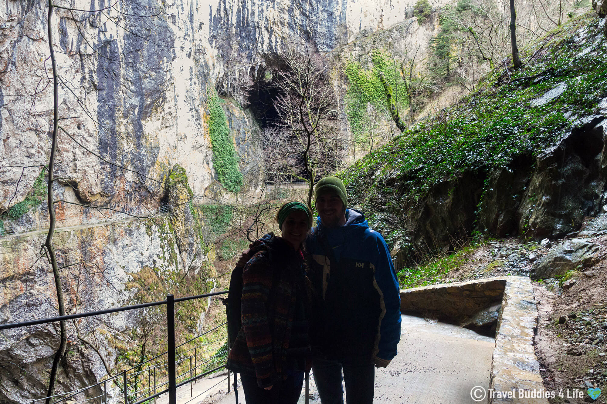 Joey and Ali Silhouette Outside of Slovenia's Škocjan Caves UNESCO Site in the Karst Region of Europe's Balkan Countries