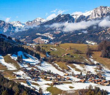 Switzerland - Alps with Village Below
