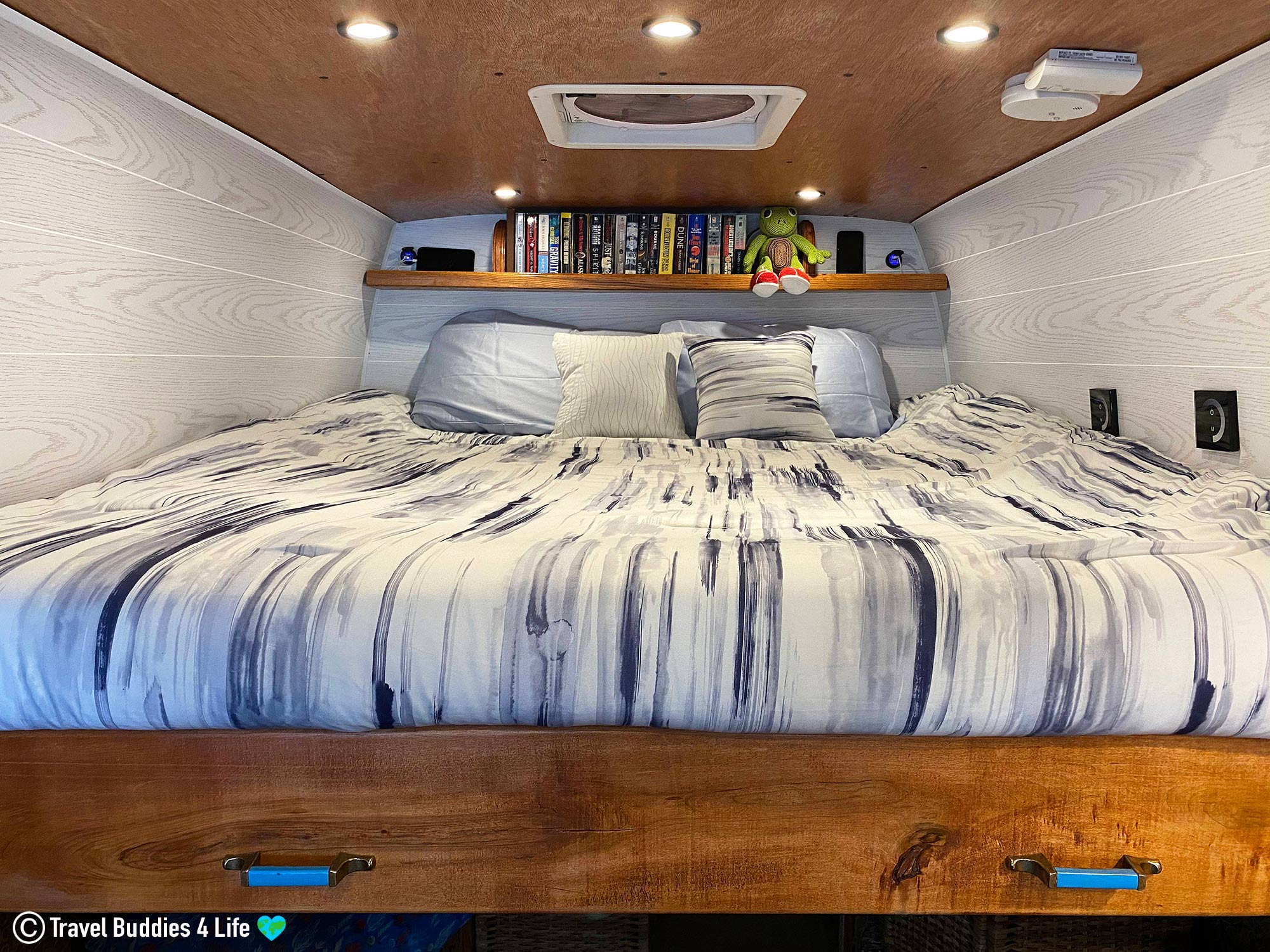 The Bed Section Of Dive Buddies Scuba Diving Sprinter Van Conversion
