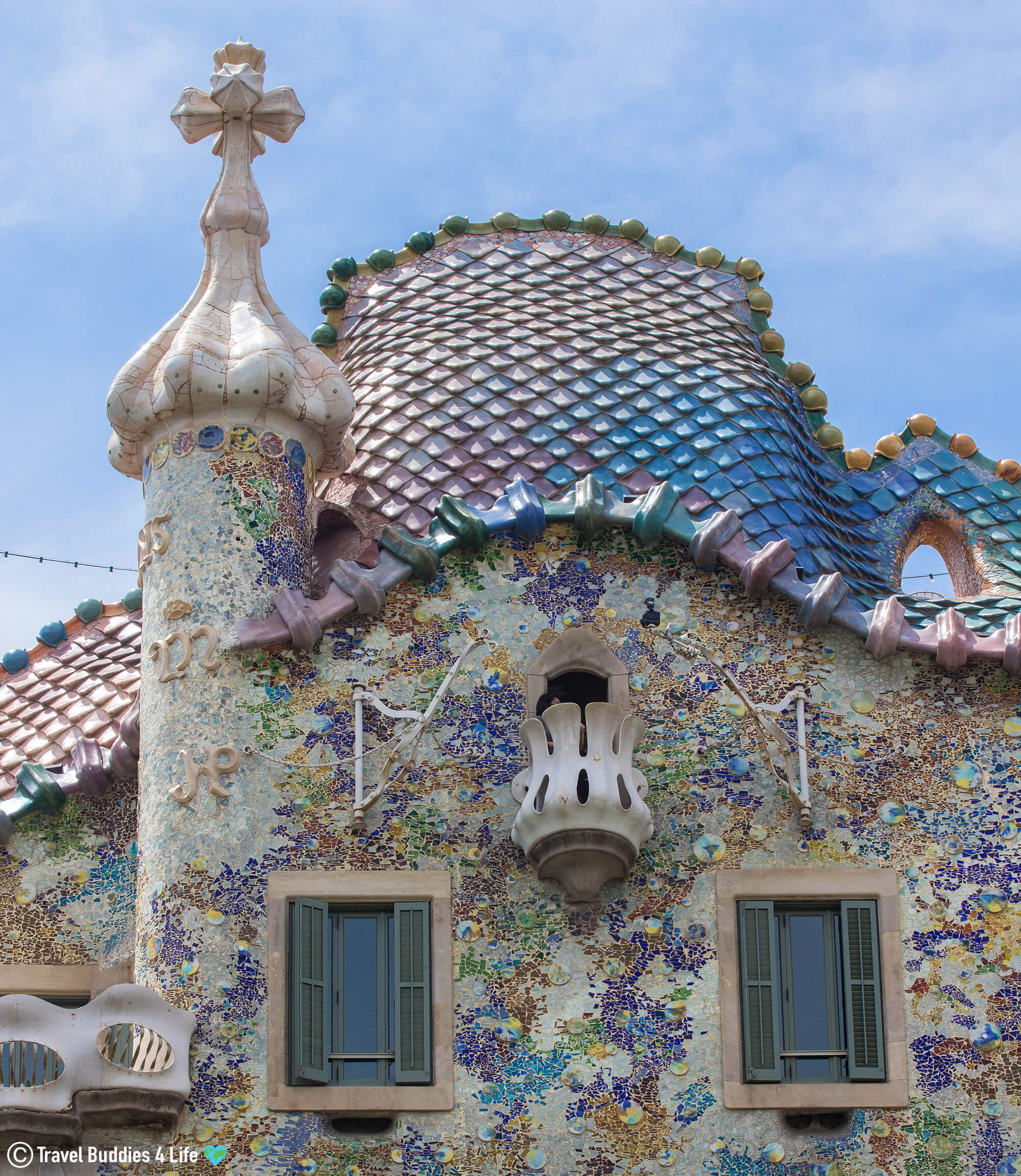 The Upper Part of Casa Batlló, one of Gaudi's Buildings in Barcelona, Spain, Europe